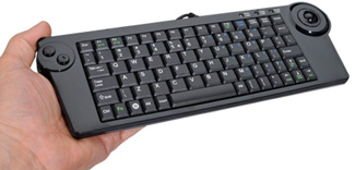 holding the Super Mini Trackball Keyboard