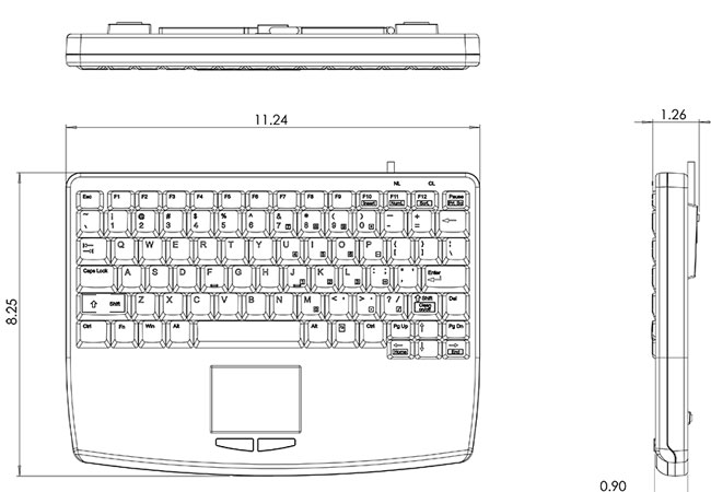 measurement view Mini Waterproof Touchpad Multimedia keyboard
