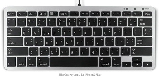 Side view Slim One keyboard for iPhone