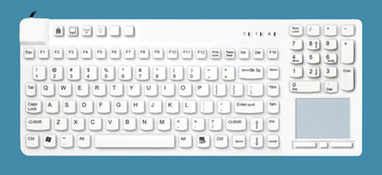 Water Resistant Disinfectable Keyboard with Touchpad